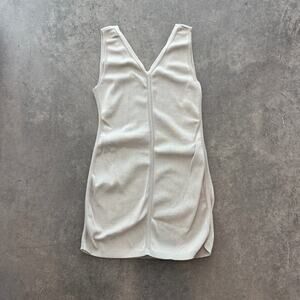 Vintage Y2k Ribbed Knit V Neck Beige Grey Mini Tank Top Dress Women's Medium